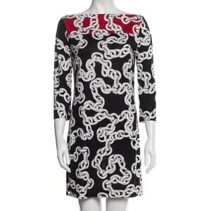 DIANE VON FURSTENBERG, Ruri Chain Print Silk Dress  3/4 Sleeve